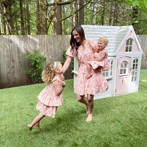 RACHEL PARCELL PINK POPPY PUFF SLEEVE FLORAL SHORT ROMANTIC DRESS S SMALL